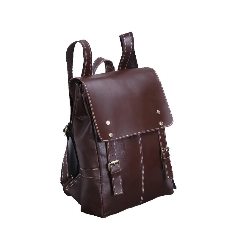 

new leather Europe men head layer cowhide retro backpack leisure computer bag