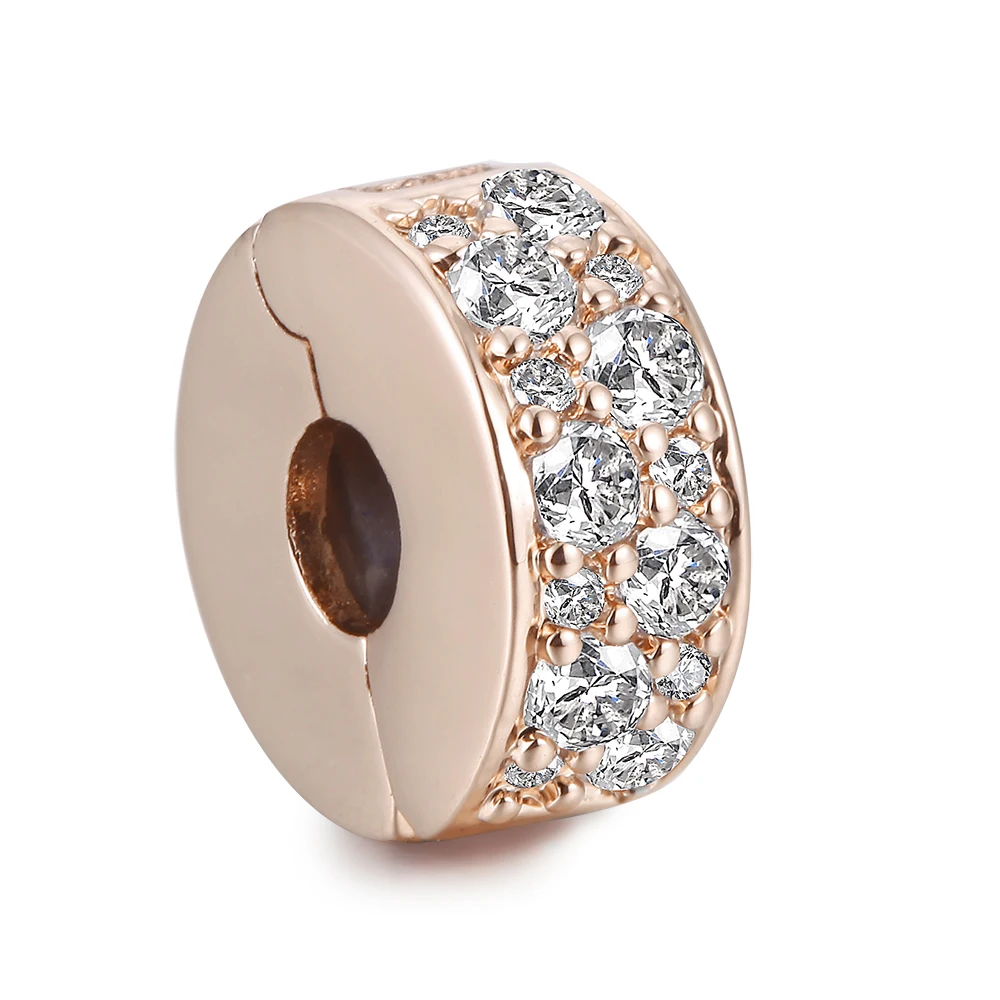 

Pandulaso Rose Gold Charm Shining Elegance Clip Beads for Jewelry Fit Original Sterling Silver Bracelets For Woman DIY