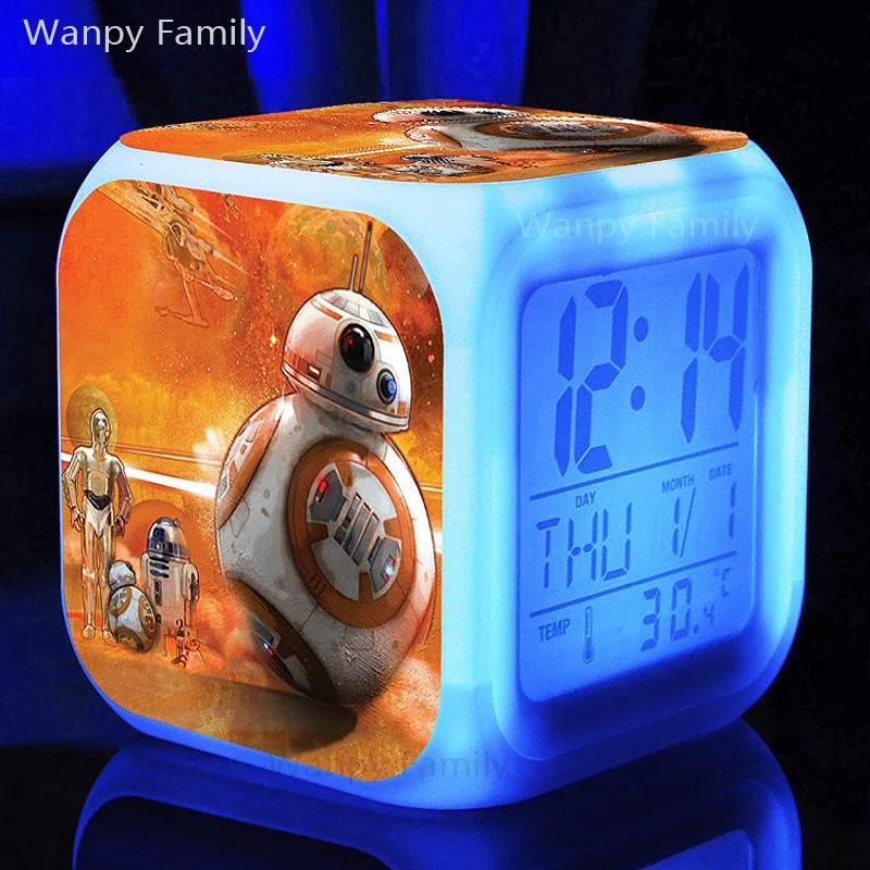 [Wanpy family] Звездные войны цифровой будильник для детей подарок на день рождения прикроватные настольные часы изменение цвета будильник - Цвет: Черный