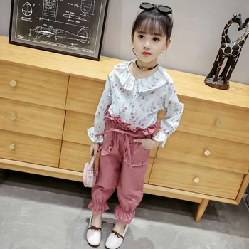

Long Sleeve White Blouse+ Pants 2 Piece Set Spring Autumn Toddler Kids Girl Clothes Turn-down Collar Baby Girl Cloths Outfit