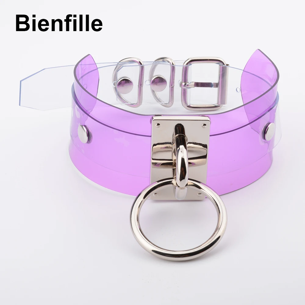 Harajuku Oversized Buckle Rock Double Layer Leather Collar Necklace Silver Gold 40mm O Round Fetish Bondage Sexy BDSM PVC Choker