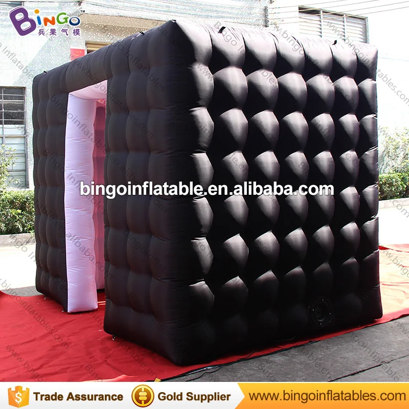  Portable 3X2.1X2.4M black inflatable photo booth with tassels curtains and two doors high quality c