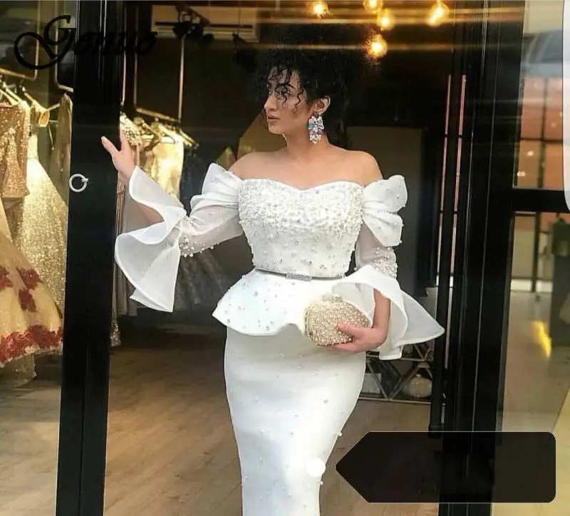 

Women Elegant Patchwork Beading Ruffle Off Shoulder Backless Flare Sleeve Peplum Scuba Elegant Midi Dress