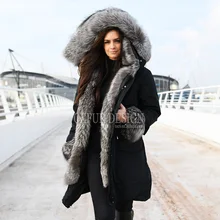 CX-G-D-11 женский длинный стиль большой Лисий меховой капюшон, воротник пуховик пальто роскошное меховое пальто