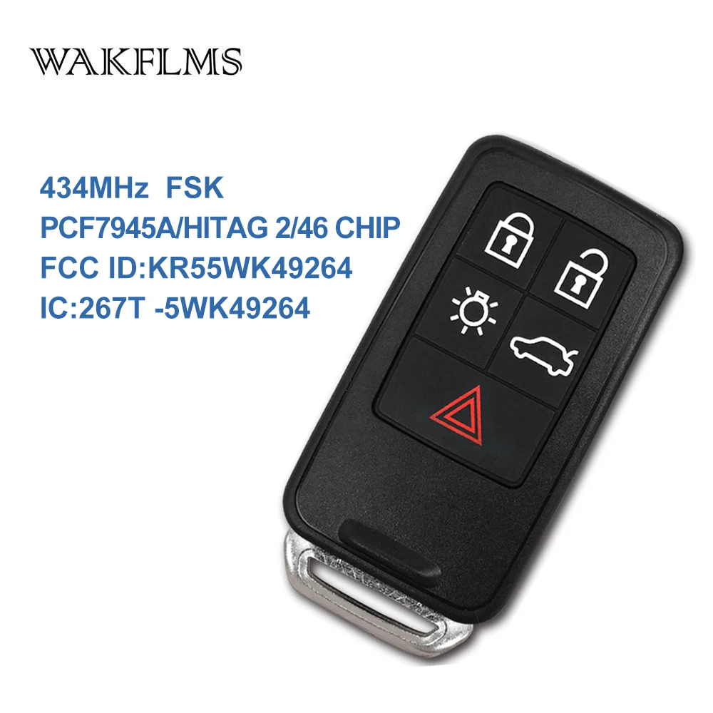 5 кнопок смарт полный удаленный ключевой для Volvo XC60 S60 S60L V40 V60 434 мГц ID46 чип с вставить ключ лезвие FCC KR55WK49264