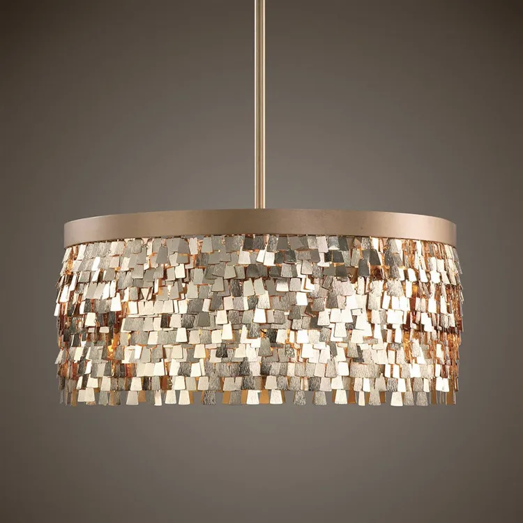 Современный Vintage Hanglamp French Gold блестками кисточкой круглый Подвесные огни