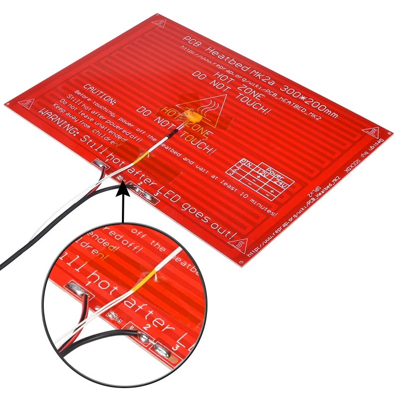 Цена Детали для 3d принтера MK2A MK2B 300*200*2,0 RepRap RAMPS 1,4 Heatbed MK2A со светодиодным резистором и кабелем для Mendel 3d Принтер Горячая кровать