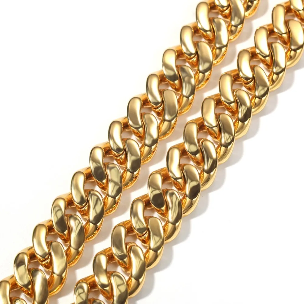 20 мм браслет из нержавеющей стали кубинское звено цепи хип хоп панк тяжелое золото посеребренное кубинское ожерелье