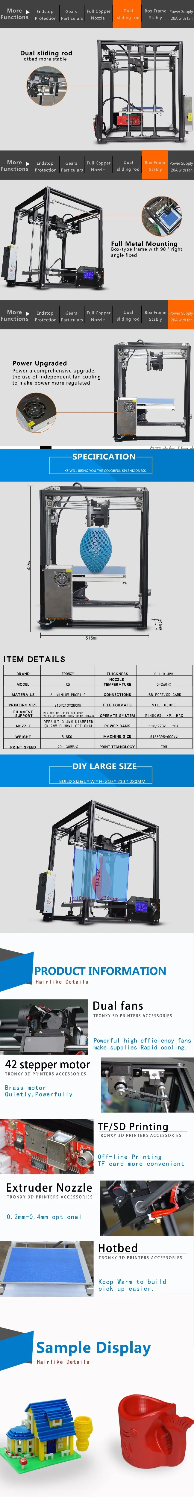 Tronxy X5 3d принтер DIY наборы алюминиевой структуры impresora 3D печать PLA ABS большой размер печати с 8 г sd-картой impressora 3d