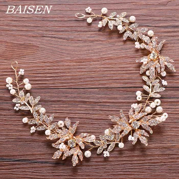 

Rhinestone Leaf Bride Headband Wedding Hair Jewelry Pearl Bride Tiara Headband Wedding Hairband Accessories Light Gold Headpiece