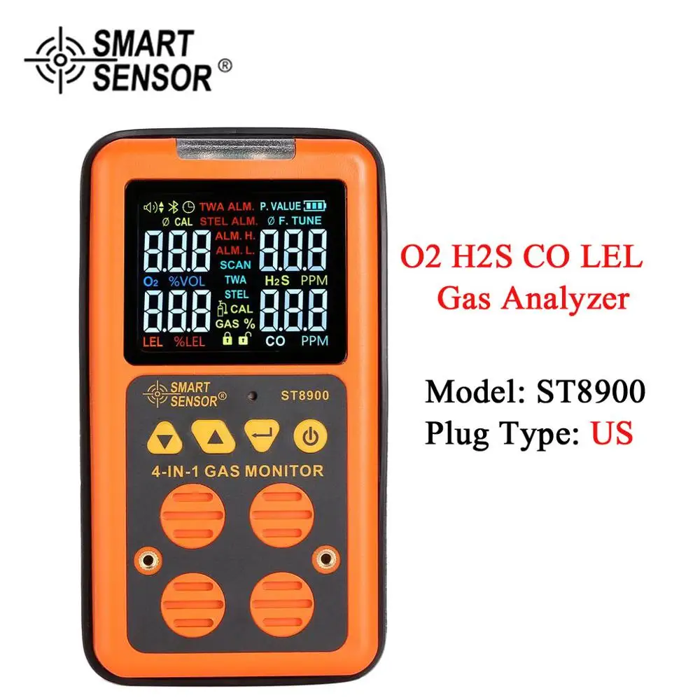 

SMART SENSOR 4 in 1 Digital Gas Detector O2 H2S CO LEL Gas Analyzer Air Monitor Gas Leak Tester Carbon Monoxide Meter ST8900