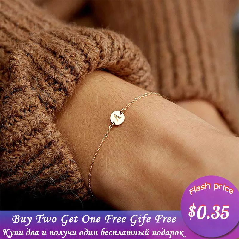 

2019 Fashion Women's Bracelets Gold Colour Adjustable Metal Letters Romantic Round Bracelet Lovers Gift Party Jewelry Wholesale