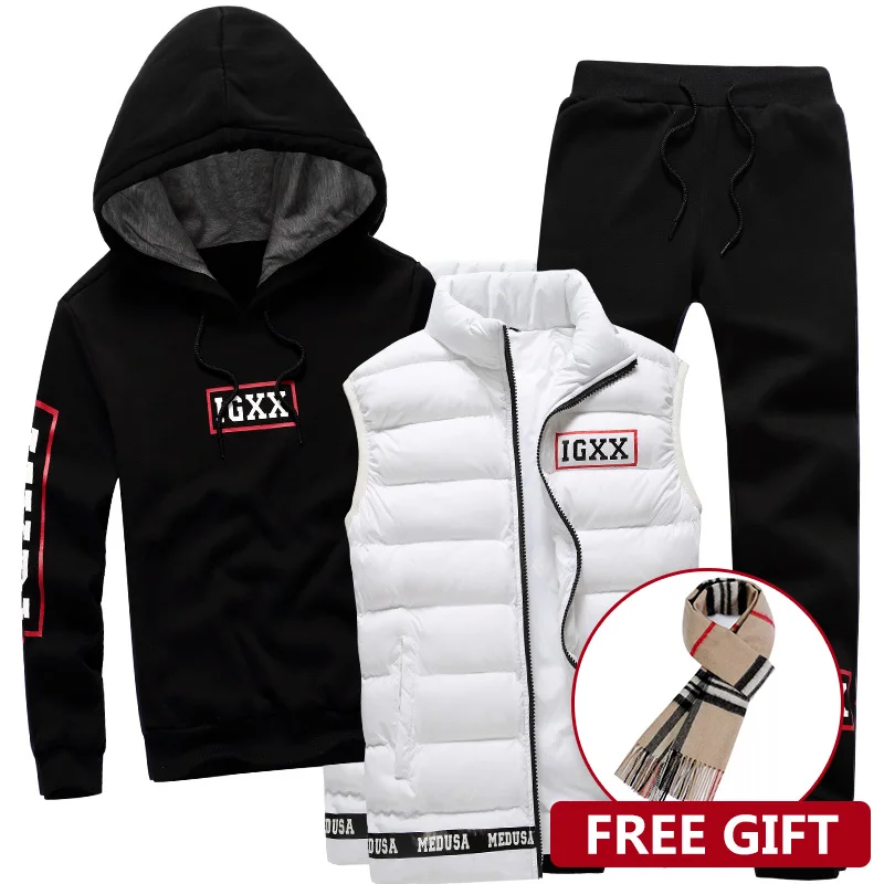 

Men Set 3 Piece Brand Hoodie Warm Vest Pants Winter Male Zipper Sportswear Clothes Sweatshirt Coat Hood Tracksuit Men Sport Suit