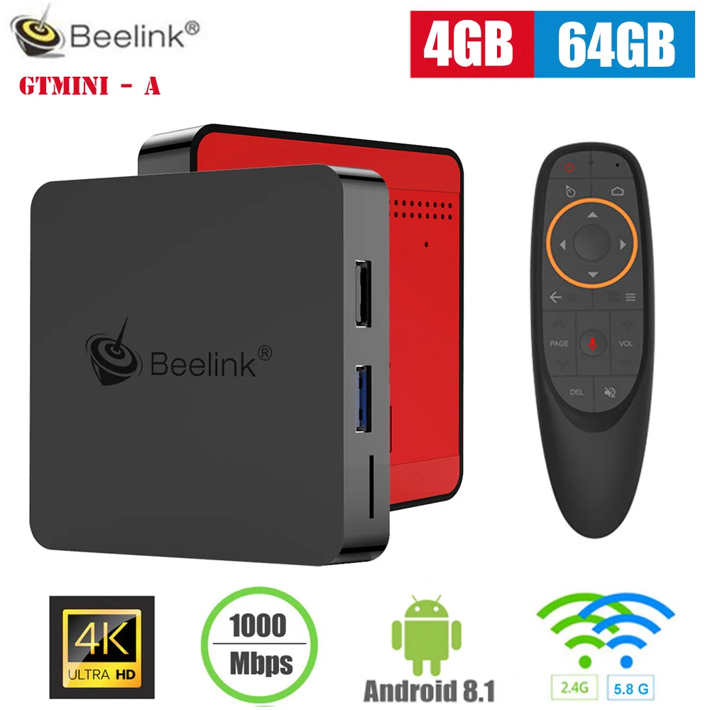 

Beelink GTmini - A Smart TV Box Android 8.1 2.4G Voice Remote Support 4K Amlogic S905X2 2.4G 5.8G WiFi 1000Mbps Set Top Box