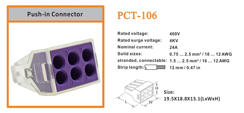 Разъем провода PCT-102/104/106 conector de cable compacto Универсальный 2-8 терминал управления con palanca 108-0,75 мм2