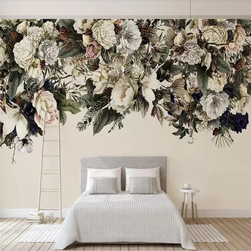 

Simple Nordic retro flowers American style floral wall professional production murals wholesale wallpaper poster photo wall
