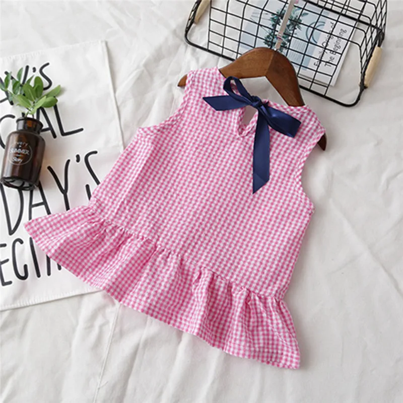 Girls suit summer 2019 new Toddler Kids Baby Girls Outfits Clothes Plaid Sleeveless Vest T-shirt+Shorts Set (8)