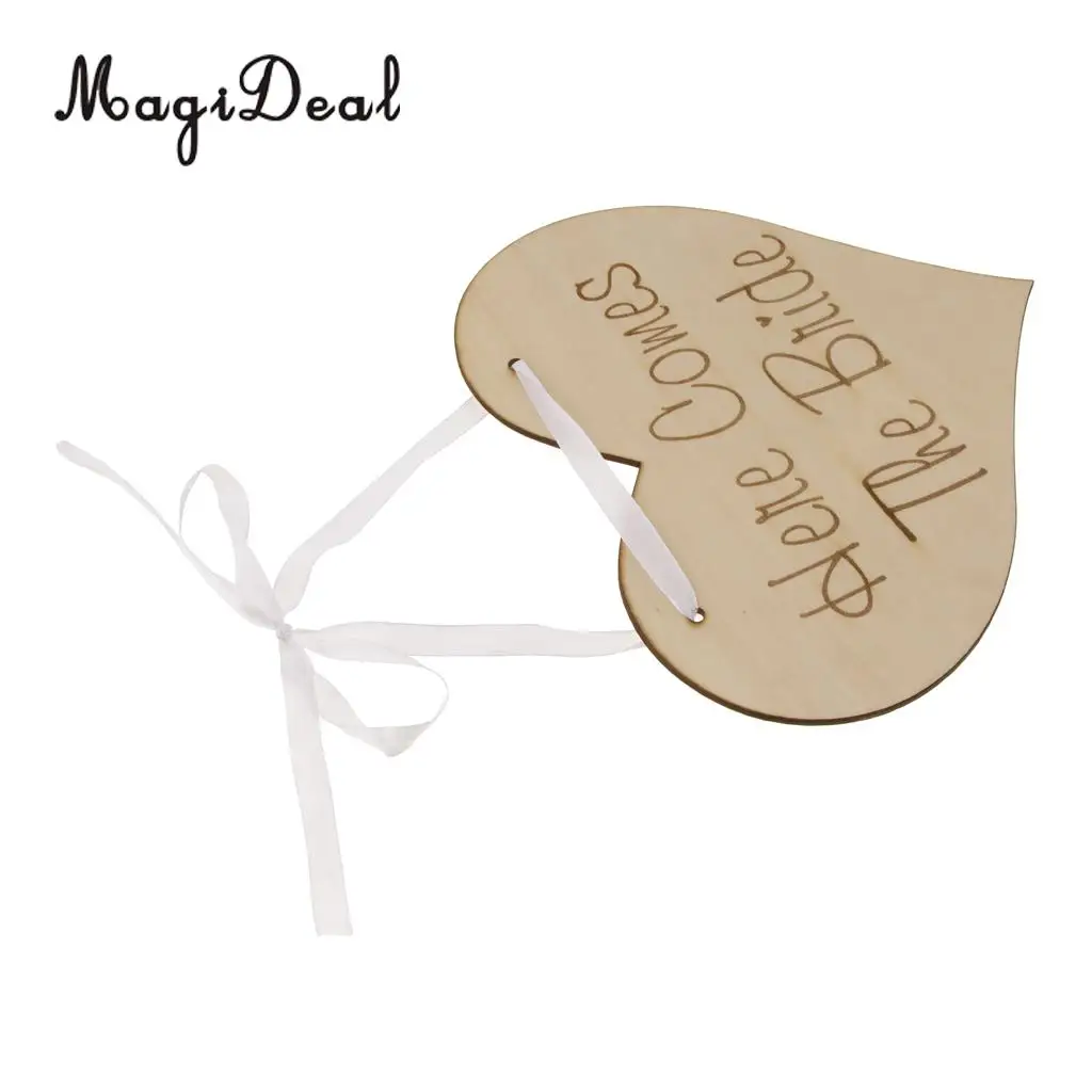 MagiDeal Here Comes The Bride Wedding Page boy Flower girl Wooden Sign Board Ornament Rustic Wedding