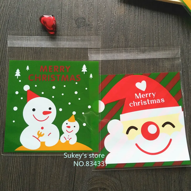 

100pcs/lot Cookie packaging bags 10x10cm Christmas Gift bag self adhesive plastic bags
