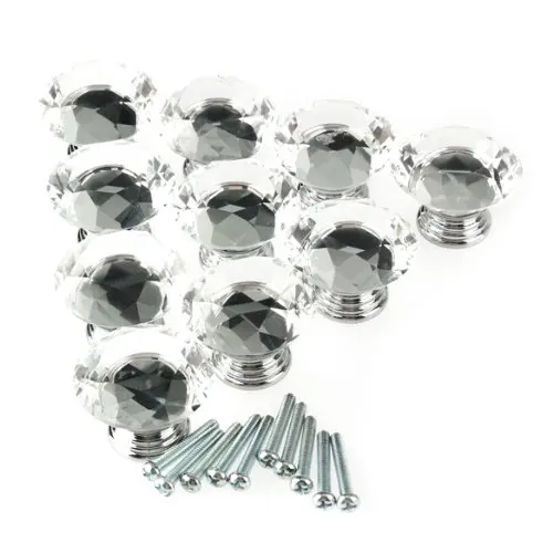 10Pc 40mm Crystal Glass Diamond Shape Cabinet Knob Drawer Pull Handle Kitchen