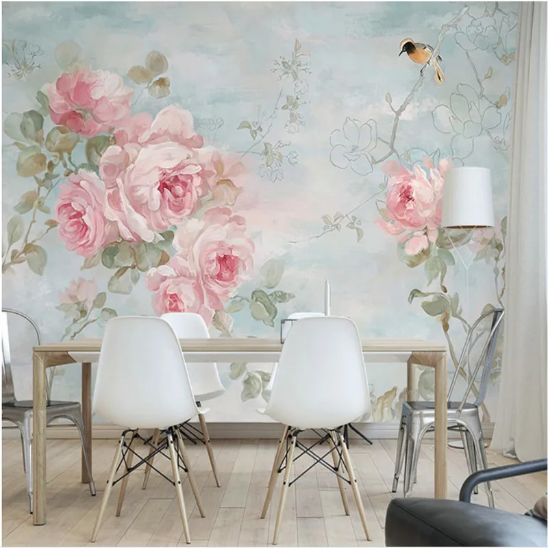 

Nordic Oil Painting Photo Wallpaper for Walls 3D Idyllic Style Pink Peony Floral Wall Paper 3D Living Room Bedroom Decor Mural