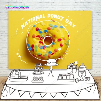 

National Dount Day Baby Shower Decorations Photo Studio Background Yellow Backdrop For Girls Sweet 1st Birthday Party Banner