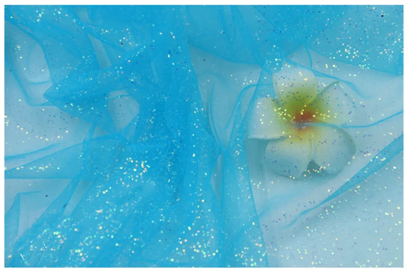 Ширина 150 см блестящая разноцветная ткань Тюль Марля органза сетка для сада Свадьба День Рождения вечерние украшения для дома - Цвет: lake blue