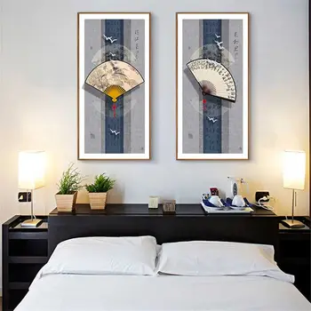 

YongHe Home Decorative Spray Ink painting Calligraphy Fan Customizable combination Poster Pictures For Decorate Living Room