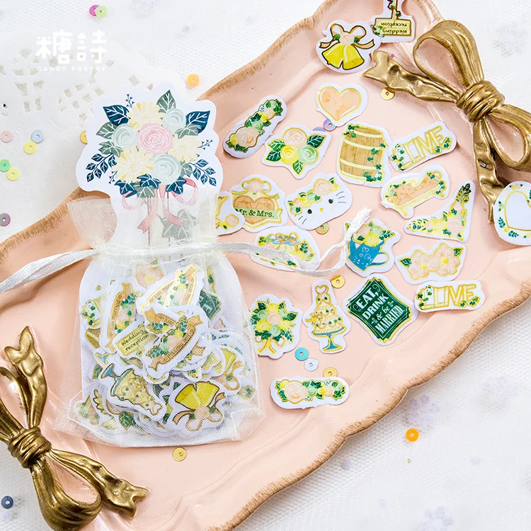 100pcs/Pack Dream Flower Organza Bag Waterproof Sticker Decoration DIY