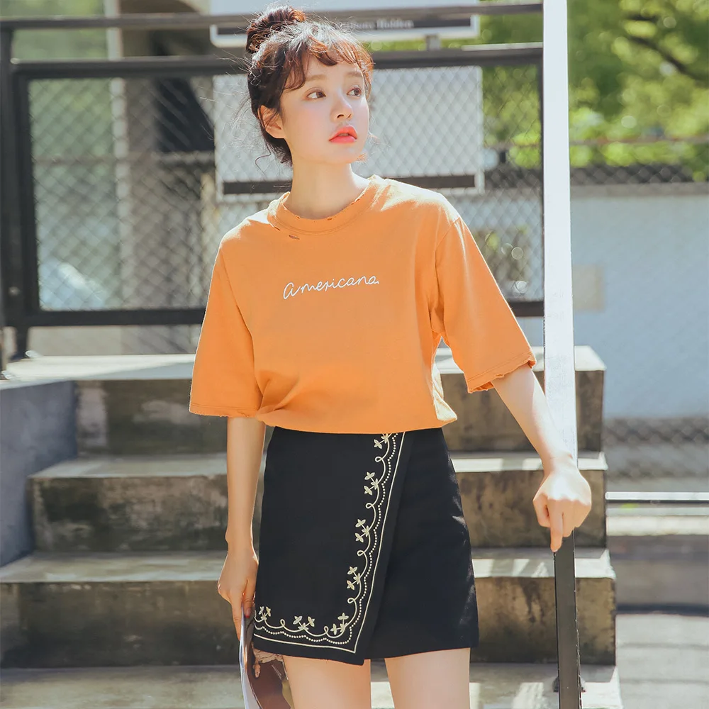 2019 Женская японская панк каваи Ulzzang Весна и Лето Корейская Ретро Вышивка