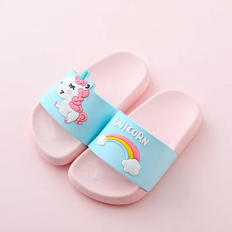 

2019 Unicorn Slippers for Boy Girls Cute Animal Kids Indoor Baby Rainbow Shoes PVC Cartoon Kids Slippers Swimming Shoes