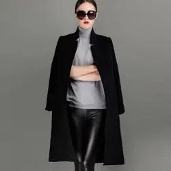 Осень-зима Для женщин Мода Тонкий шерстяной пр длинные Дизайн теплая шерсть пальто верхняя одежда стоять Куртка с воротником