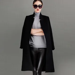 

Autumn Winter Women Fashion Slim Woolen OL Long Design Warm Wool Coat Outerwear Stand Collar Jacket