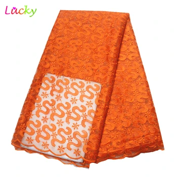 

French Lace Fabric Orange African Lace Fabric 2019 High Quality Lace Embroidered Fabric for Wedding Dresses