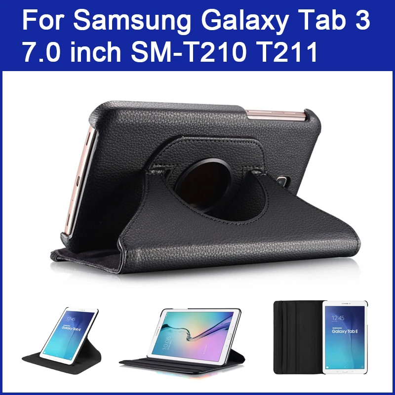 

Tablet Cover For Samsung Galaxy Tab 3 7.0 inch 360 Degree Rotating PU Leather+PC Flip smart Cover For Samsung SM-T210 T211 P3200