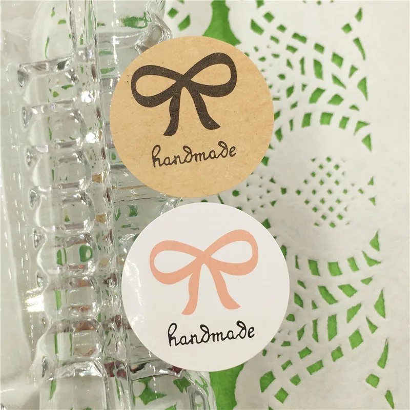 Bow Pattern Series Stickers Round Fashionable Popular Kraft Paper Handmade With Love Custom Wholesale 500Pcs/Lot Widespread | Украшения и