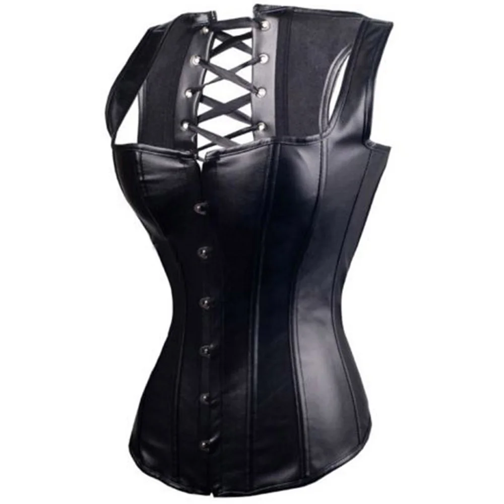 Женский корсет в стиле стимпанк, готический стиль, корсет под грудь, кожаный топ, сексуальное женское белье, корсеты и бюстье со стальными косточками - Цвет: 1105 Black Vest