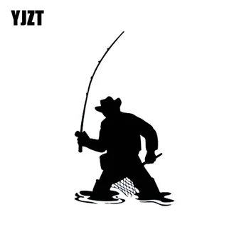 

YJZT 9cm*16cm Happy FISHING Fisherman Vinyl Car-styling Car Sticker Decals Black Silver C11-0211