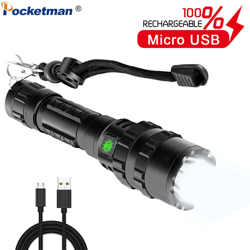 

Tactical LED Flashlight USB Rechargeable Torch with Powerful 50000LM Super Bright Scout Light Hunting Torch Waterproof by 18650