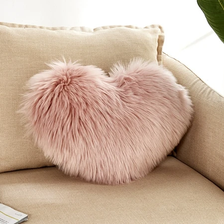 Fluffy Soft Plush Throw Pillow Covers Sofa Car Decor Shaggy Cushion Cover Heart Shaped Faux Wool Fur Decorative Pillows Case - Цвет: Cushion cover1