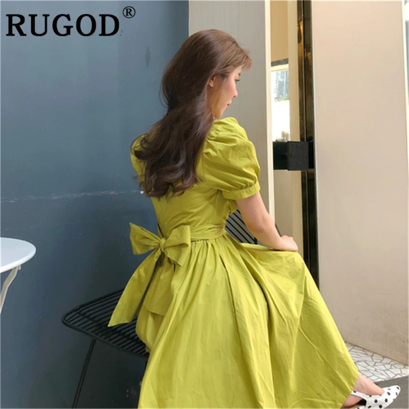  RUGOD Elegant big bow women party dress Fashion solid short sleeve long maxi party dress for woman 