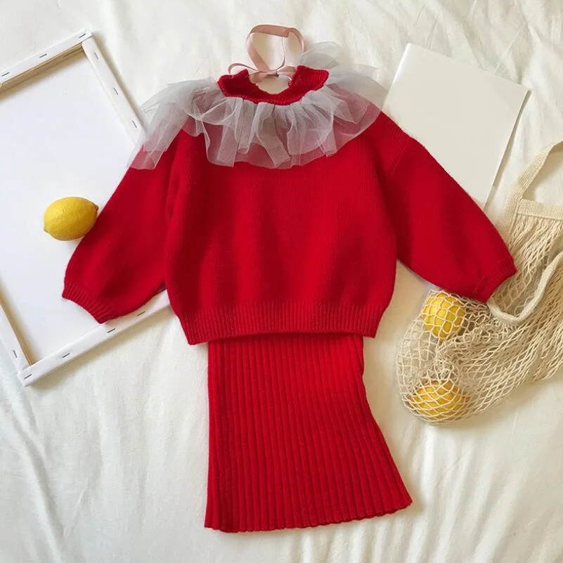 Коллекция года, осенне-зимние комплекты одежды для маленьких девочек Вязаный пуловер, свитер+ платье комплект из 2 предметов комплект детской одежды, JW4937A