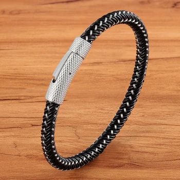 

XQNI Punk Threaded Button Metal Weaving Bracelet for Men Women Stainless Steel Twining Classic Style Charm Black High Quality