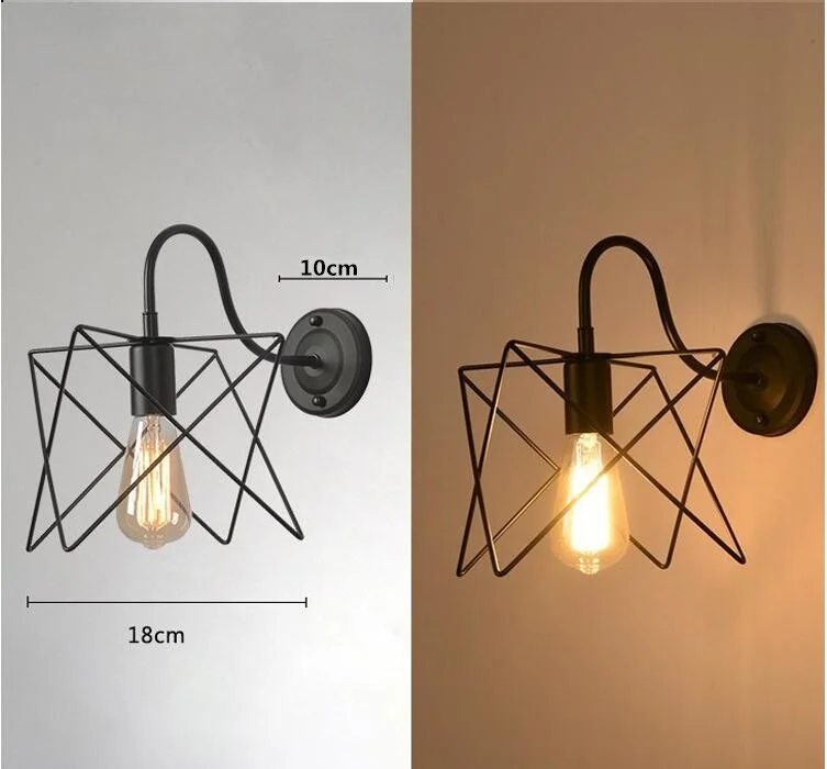 Винтажный настенный светильник в железной клетке, Ретро стиль, лофт, прихожая, лестница, светильник, настенный светильник для ванной комнаты, светильник с аппликацией