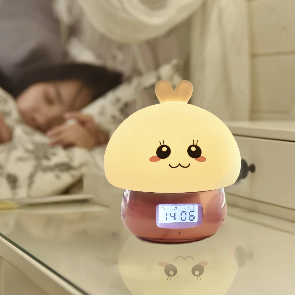 SuperNight 2 in 1 Rabbit LED Night Light with Alarm Clock Remote Touch Sensor Colorful USB Silicone Children Kids Bedside Lamp (5)
