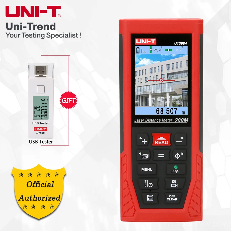 UNI T UT398A 200M Laser Distance Meter Color Screen Camera Infrared Measuring Instrument Electronic Ruler USB Connection