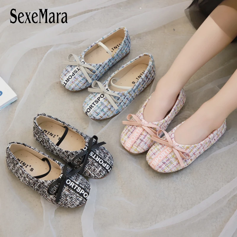 

2019 Autumn New Casual Shoes Baby Bow-tie Girls Loafers Children's Shoes Wedding Party Shoes Girl Children Footwear Straw C07124