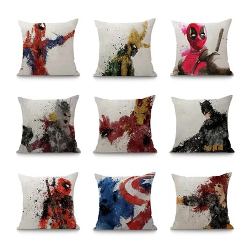 

Avengers Super Hero Decorative Cushion Cover For Sofa Captain America Spiderman Cushion Covers 45x45cm Cotton Linen Pillow Case