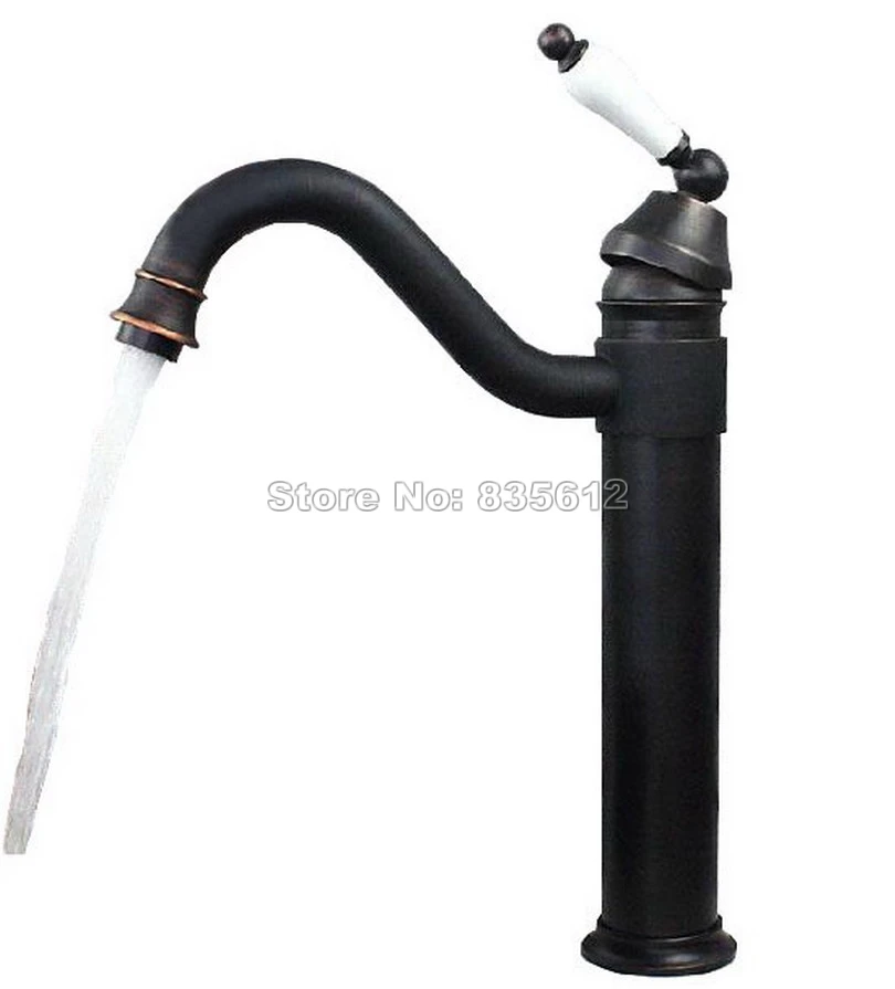 

Black Oil Rubbed Brass Swivel Spout Kitchen Sink Faucet Ceramic Handle Bathroom Basin Mixer tap Deck Mounted Single Hole Wnf105