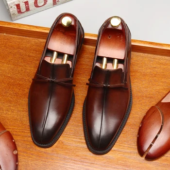 

Men's high-end pointed business leather shoes leather feet bow suit men's shoes Goodyear handmade shoes